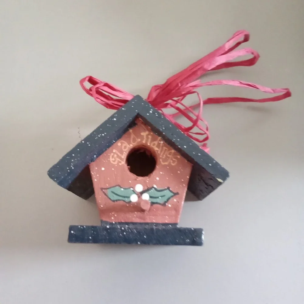 Vintage Christmas Birdhouse Ornaments Set of 4 Hand Painted Wood CCB-BRD Multi